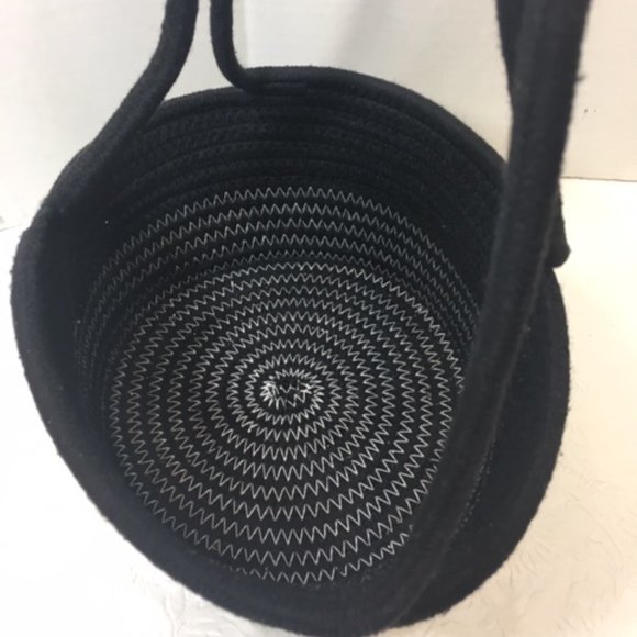 Black Woven 100% Cotton Rope Hanging Plant Veggie Fruit Basket - Picture 5 of 14